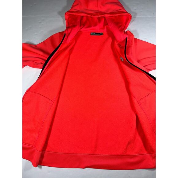 UNDER ARMOUR Neon Orange Hooded Jacket Sz Medium Zip-Front Fleece Inner Pockets - Picture 6 of 6